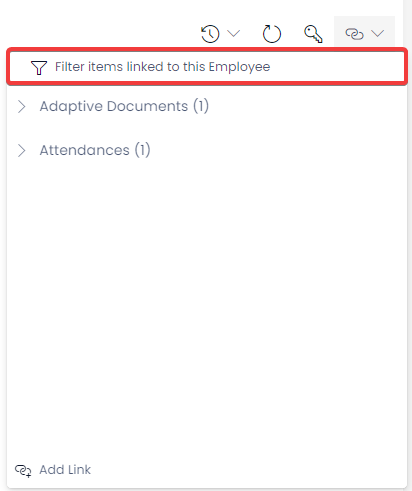 A screenshot demonstrating the location of the Filter on the Linked Items Panel. The screenshot is annotated in red to show the location of the Filter.
